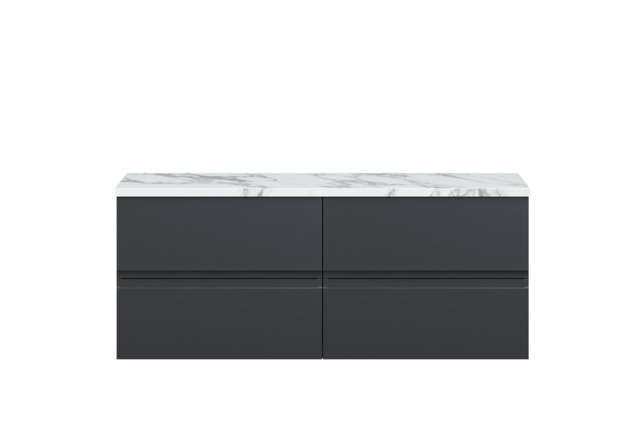 Balterley Mavesyn Contemporary 4 Drawer Wall Hung Vanity Unit with Laminate Worktop, Dark Grey, 1200mm