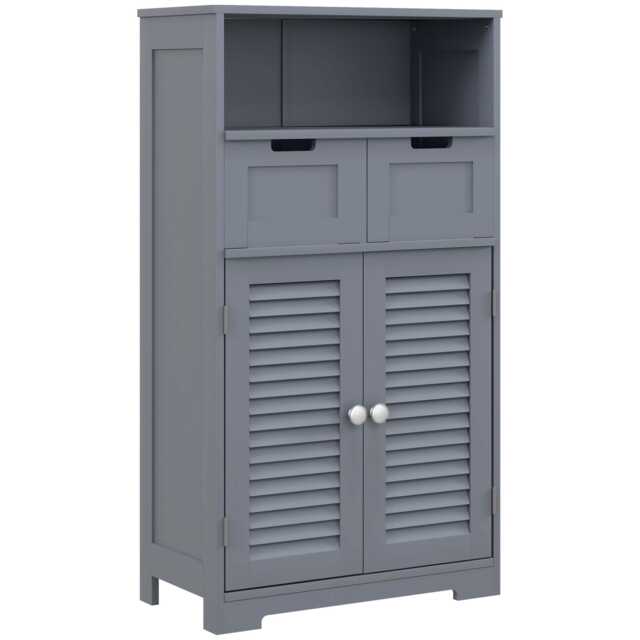 kleankin Bathroom Cabinet with Drawers, Bathroom Storage Cabinet with Louvred Doors, Open Compartment and Adjustable Shelf for Washroom, Grey