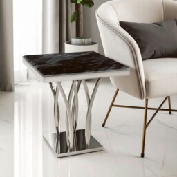 Interiors by Premier Black Marble And Silver Side Table,Luxurious Decorative Table, Silver Metal Table, Elegant Accent Table Silver