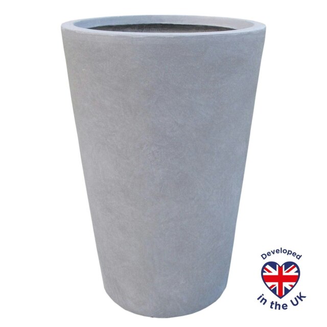 Round Stone Grey Light Concrete Garden Planter H57 L41 W41 cm, 75 ltrs Cap.