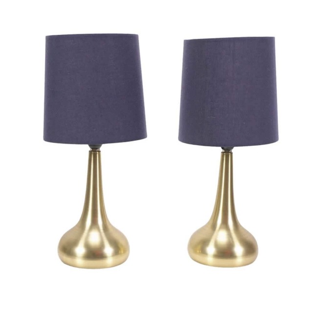 ValueLights Teardrop Pair Gold Touch Table Lamp Navy Shade and Bulb