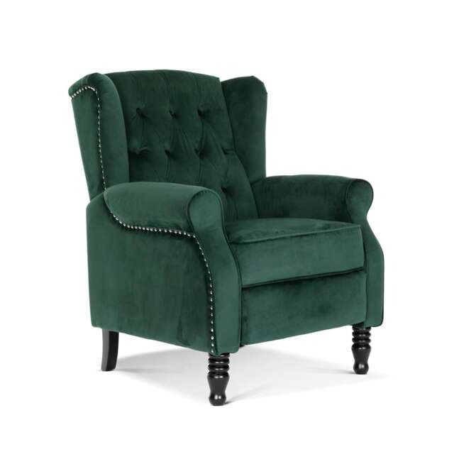 Velvet Bottle Green Marianna Manual Recliner Wingback Chair