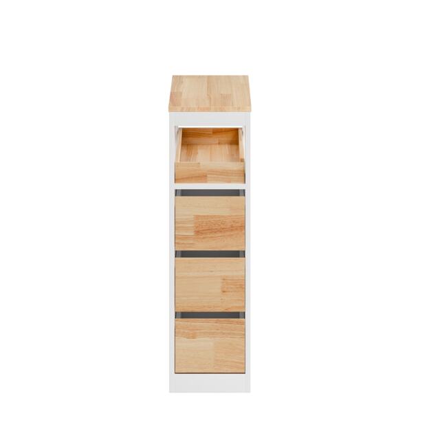 SoBuy 4-Drawer Storage Cart with Open Shelf, White/Natural Wood, 25.6x9.1x32.3 in, 22 kg - BZR54-III-WN