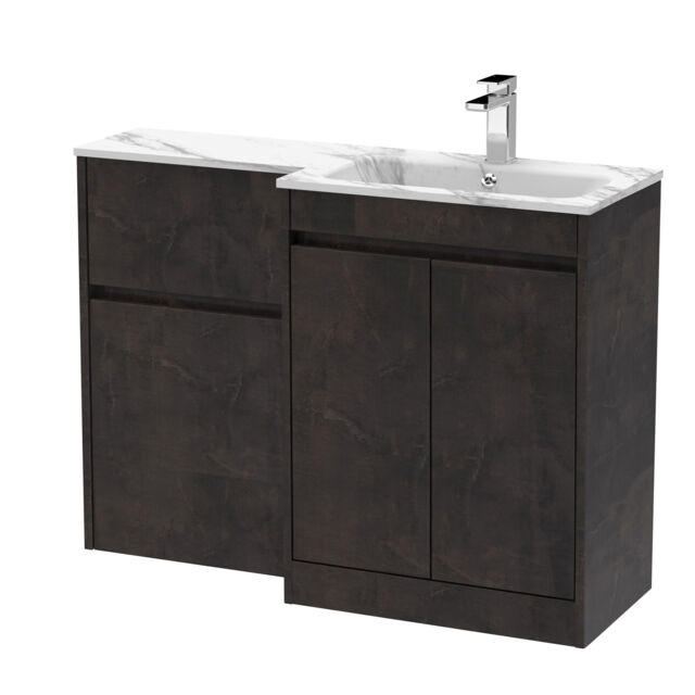 Balterley Chartley Contemporary Floor Standing 2 Door Vanity Basin WC Combination Unit, Carrera Marble Stone Basin, Right Hand, 1100mm, Metallic Slate