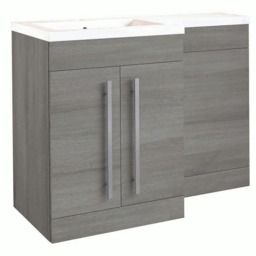 Bathroom Right Handed 2 Door Combination Unit with L Shape Basin 1100mm Wide (Nexus) - Silver Oak- Brassware Not Included Brown Brown 1