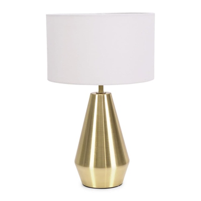 ValueLights Jax Antique Brass Touch Table Lamp White Shade and Bulb