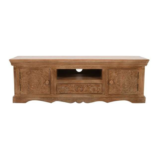 Viva Mango Wood TV Cabinet With 2 Doors, 1 Drawers Brown 1