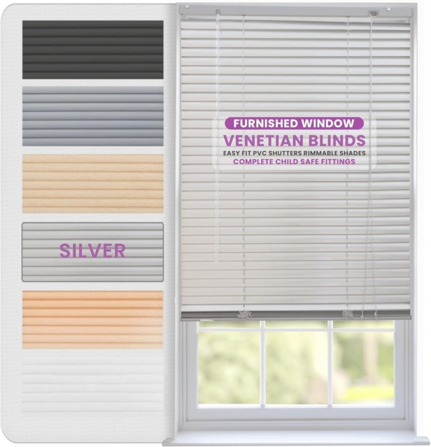 Aluminium Venetian Blinds 80cm Wide x 210cm Long Silver Silver