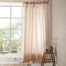 Pineapple Elephant Zanzibar Woven Stripe Voile Curtain Panel Orange Clay