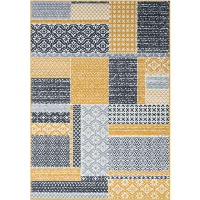 KUKOON Yellow Ochre Grey Traditional Patchwork Area Rug 280cm x 365cm