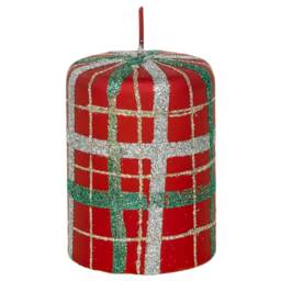 40hr Tartan Glitter Christmas Candle Green 1
