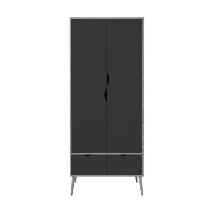 Malmo 2 Door 2 Drawer Wardrobe with Scandi Legs Cupboard Hanging Rail 180cm Multi Ash Grey Black 1