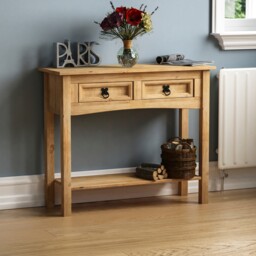 Vida Designs Corona 2 Drawer Console Table With Shelf, Solid Pine Wood