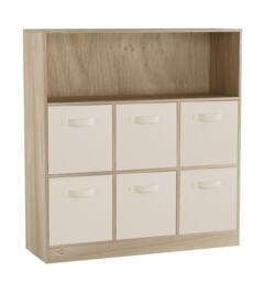 Wide 7-Cube Bookcase With Drawers Brown Oak & Cream 1