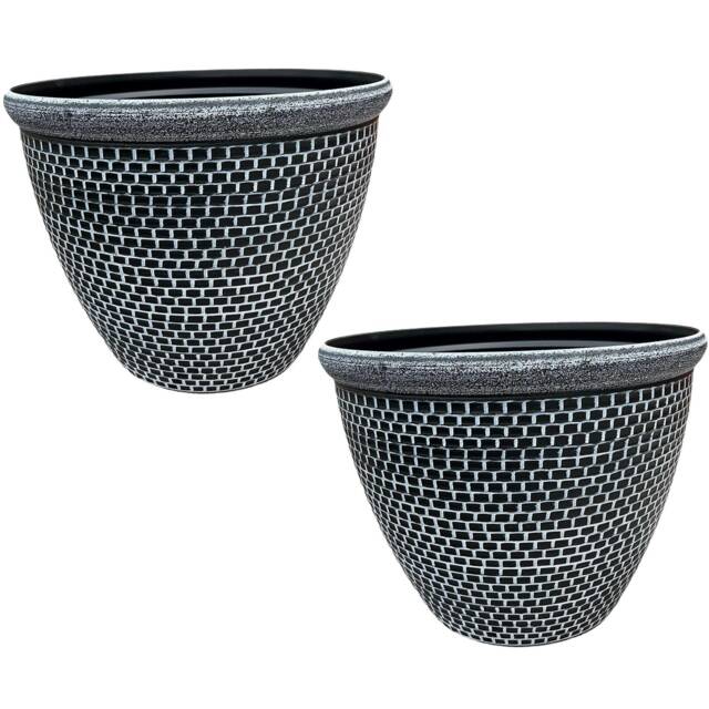 Gr8 Garden White 2 x Cromarty Plant Pot Large 36cm Plastic Round Flower Planter Garden Patio Tub