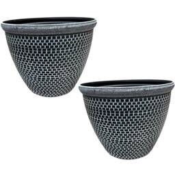 Gr8 Garden White 2 x Cromarty Plant Pot Large 36cm Plastic Round Flower Planter Garden Patio Tub