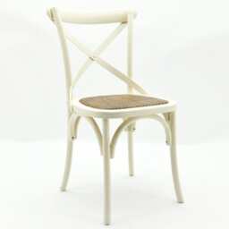 French Cross Back Dining Chair - Wood - L46 x W49 x H88 cm - Antique Cream White
