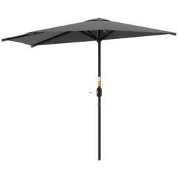 Outsunny 3m Half Parasol, Semi Round Umbrella with Metal Frame, Crank Handle for Balcony, Garden Grey Dark Grey