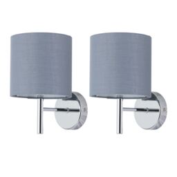 Set of 2 Brea - Chrome Wall Lights with Grey Cotton Shades Chrome Grey 2
