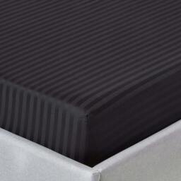 Homescapes Black Egyptian Cotton Satin Stripe Fitted Sheet 330 TC, King Black King