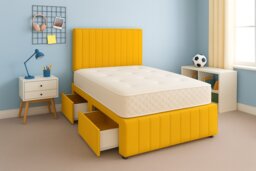 Mustard Plush 4ft6 Double Divan Bed Set Headboard & Footboard - No Drawers