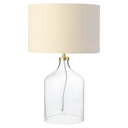 Contemporary Elegant Table Lamp with Clear Glass Base and Oatmeal Linen Shade Clear Transparent 1