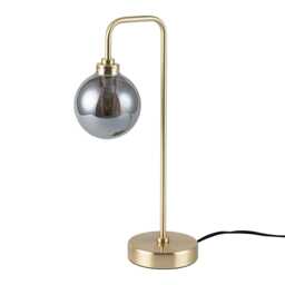 Toner - Satin Brass with Smoked Glass Globe Table Lamp Gold Grey Medium 1