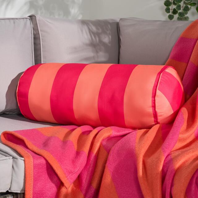 OHS Stripe Garden Bolster Cushion Outdoor Filled Pillow Back Neck Support Multi Orange/Pink