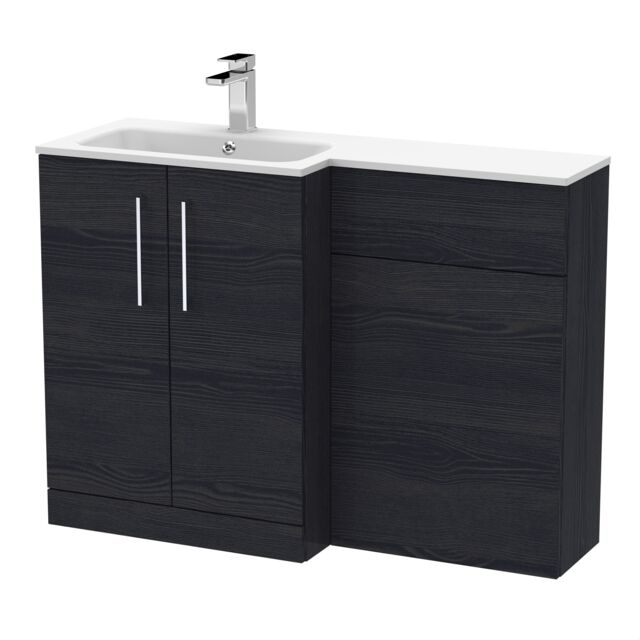 Balterley Bramshall Contemporary 2 Door Left-Hand Floor Standing Combination Unit with Stone Basin, Charcoal Black, 1100mm