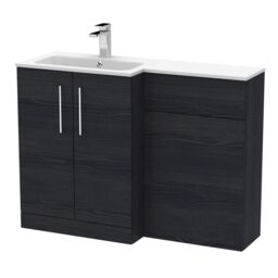 Balterley Bramshall Contemporary 2 Door Left-Hand Floor Standing Combination Unit with Stone Basin, Charcoal Black, 1100mm