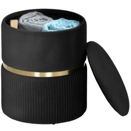 HOMCOM Round Pouffe Storage Footstool with Hidden Space, Black Black
