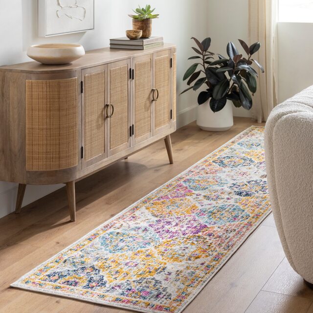 LIVABLISS Harput-Vintage Traditional Boho Rug 80 x 365 cm Orange Blue Beige Grey