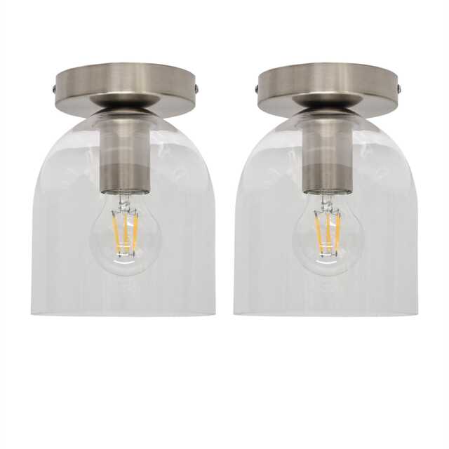 Set of 2 Belten - Glass Cloche Satin Nickel Ceiling Light Fittings