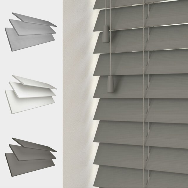 Faux Wooden Venetian Blind, Tape 180cm x 160cm Grey Dark Grey