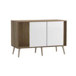 URBNLIVING Oak Carcass 3 Door Sliding Storage Cabinet Multi White Doors & Beech Legs 1