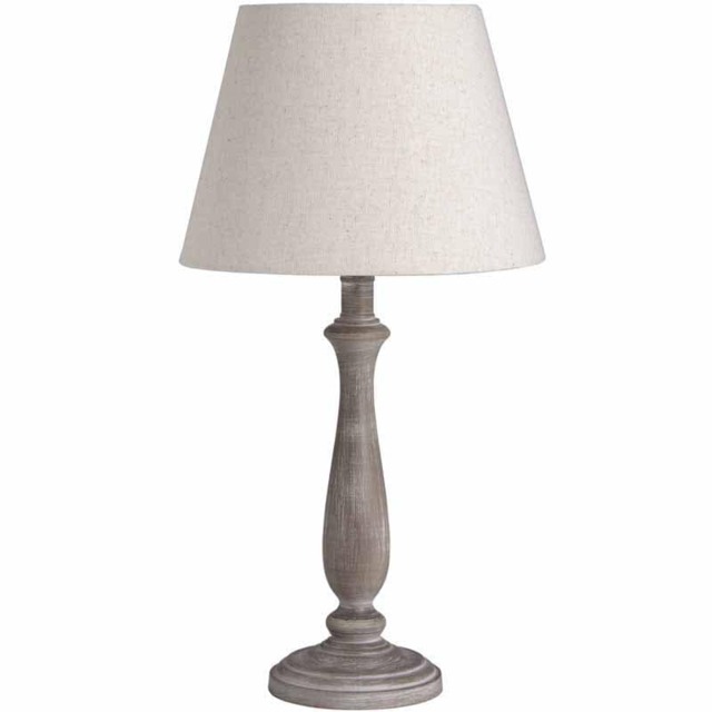 Teos Table Lamp - Linen - Wood - L25 x W25 x H47 cm - Beige - Brown