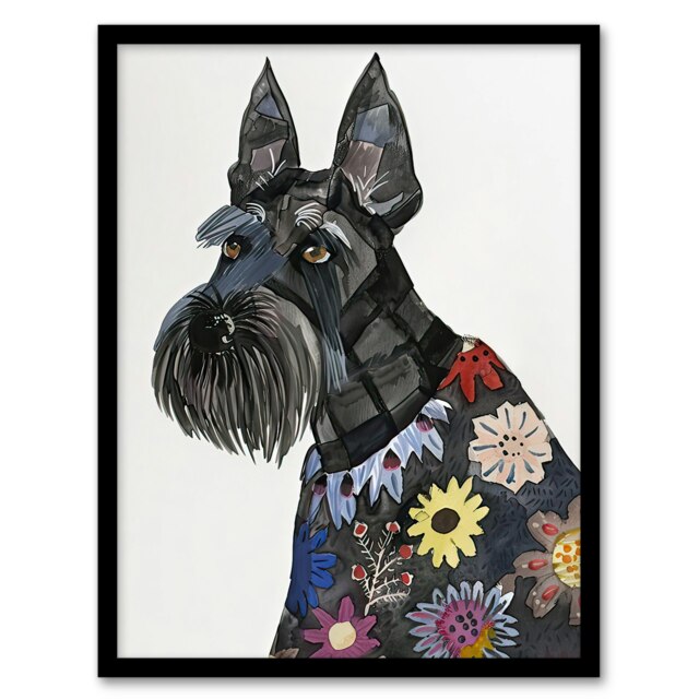 Scottish Terrier Floral Coat Dog Lover Portrait Black Framed Wall Art Print A4