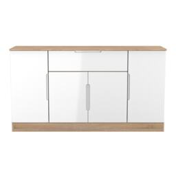 Lucca 4 Door 1 Drawer Wide Sideboard in White Gloss & Bardolino Oak (Ready Assembled) White White Gloss & Bardolino Oak