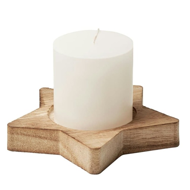 MidOcean Lotus Star Candle & Holder - Wood - One Size
