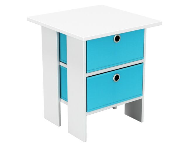 2-Tier 2- Drawer Wooden Side Table White White & Light Blue 1