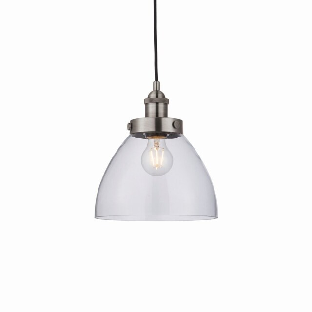 Hansen Dome Pendant Light Brushed Silver Paint, Clear Glass