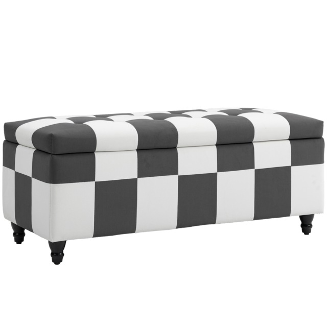 HOMCOM 114 x 47 x 47cm Velvet Storage Ottoman, Button-tufted Footstool Box Grey