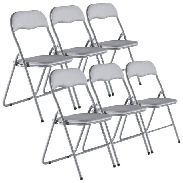 6 Pc Folding Lightweight Chair Set Portable Metal Frame PVC Velvet Ribcord Seats Multi Light Grey Velvet
