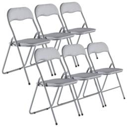 6 Pc Folding Lightweight Chair Set Portable Metal Frame PVC Velvet Ribcord Seats Multi Light Grey Velvet