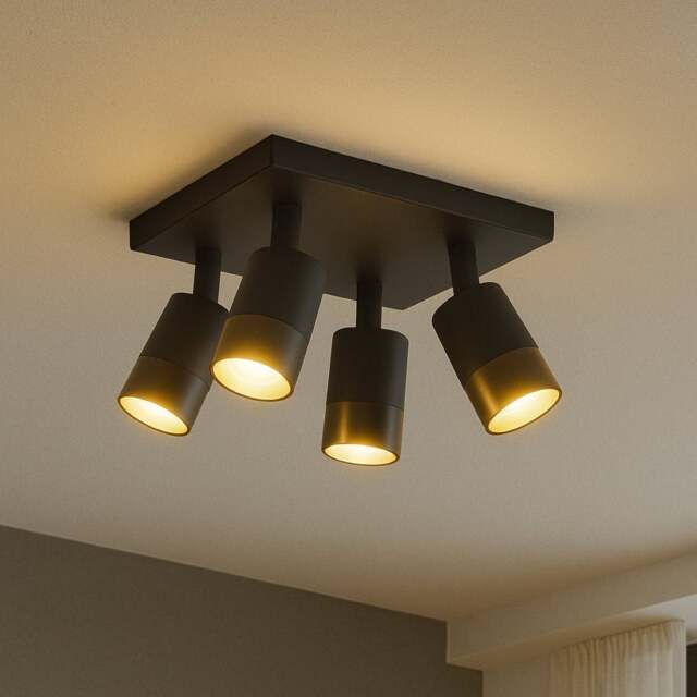 CGC Lighting Puzon Black & Gold GU10 4-Head Adjustable Ceiling Spotlight Black Black & Gold Height: 16 cm, Width: 25 cm, Depth: 25 cm
