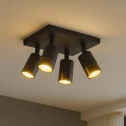 CGC Lighting Puzon Black & Gold GU10 4-Head Adjustable Ceiling Spotlight Black Black & Gold Height: 16 cm, Width: 25 cm, Depth: 25 cm