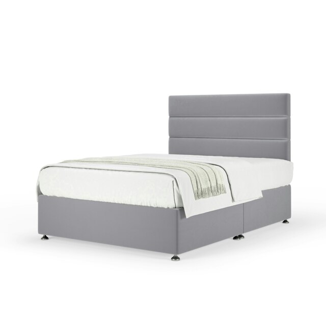 Majestic 1000 Pocket Sprung Silver Plush Velvet Divan Set And Milan Headboard Double