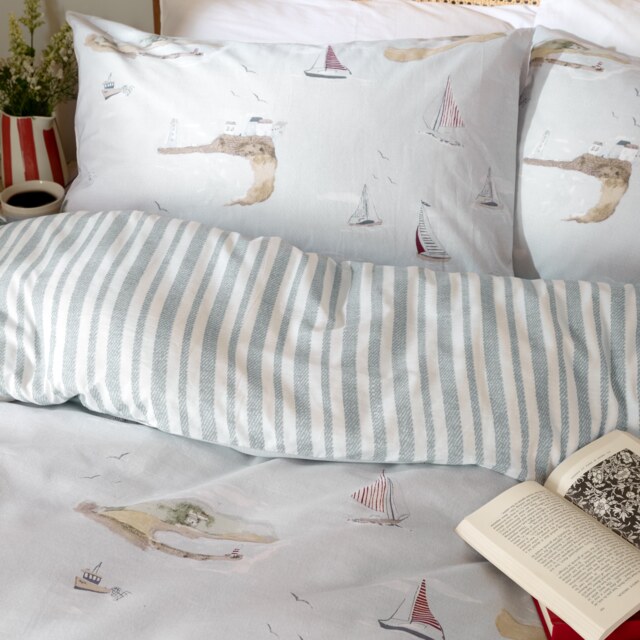 Wylder Abersoch Shore Reversible 100% Cotton Duvet Cover Set Blue Blue King