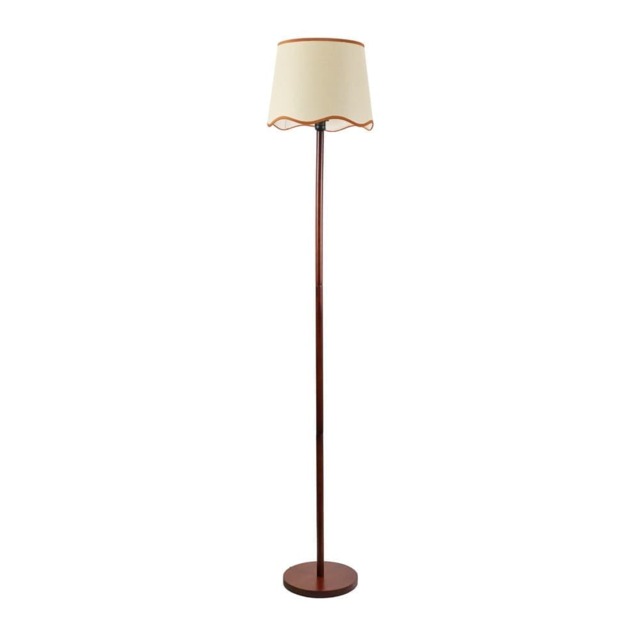 ValueLights Heather Dark Wood Floor Lamp Scallop Rust Trim Shade and Bulb