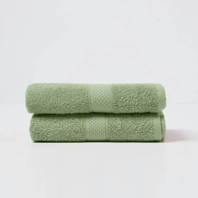 Homescapes Turkish Cotton Hand Towel Set of 2 - Sage Green Green Hand towel 2